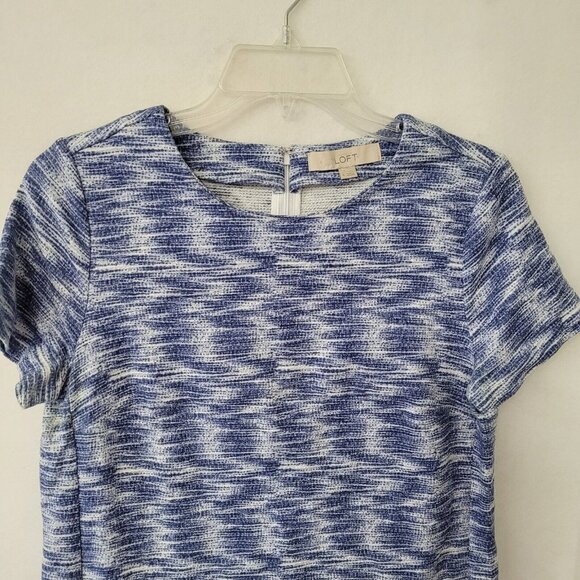 Loft Dress Women 4 Blue Short Sleeve Textured Slightly Discolored Armpits - Picture 2 of 12